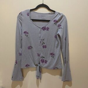 Arizona Jean Co Women's Long‎ Bell Sleeve Snap Front Tie Up Top Sz Small Soft